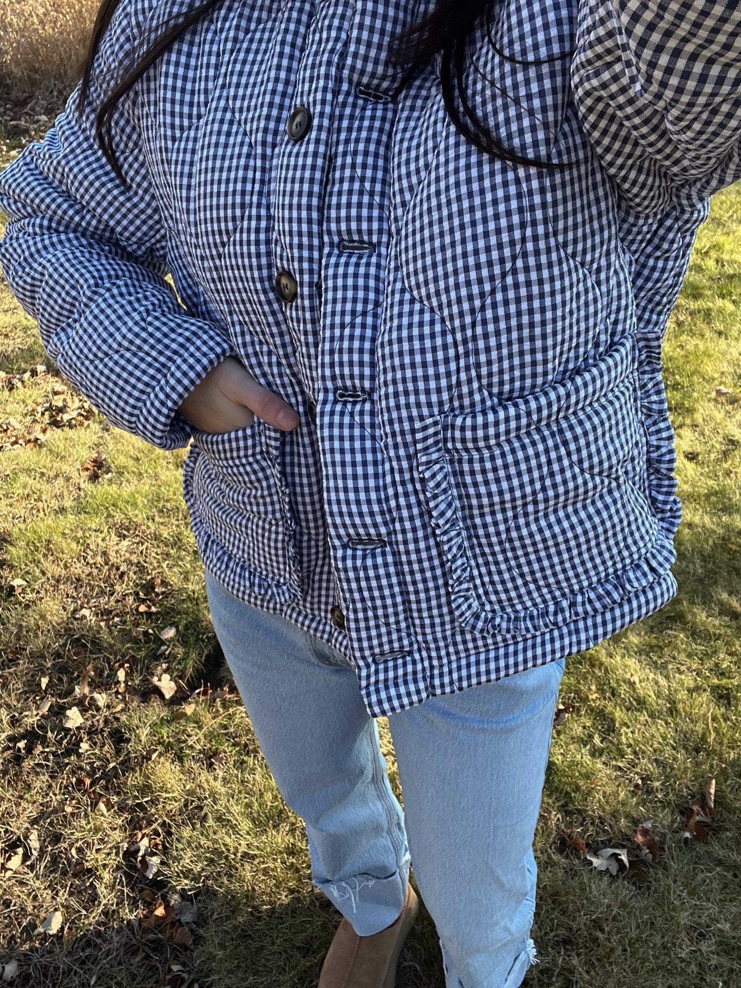 Stella Plaid Padded Ruffled Pocket Jacket