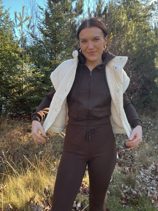 Maple zip front drawstring knit hoodie