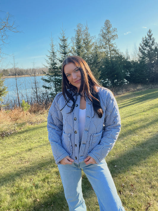 Stella Plaid Padded Ruffled Pocket Jacket