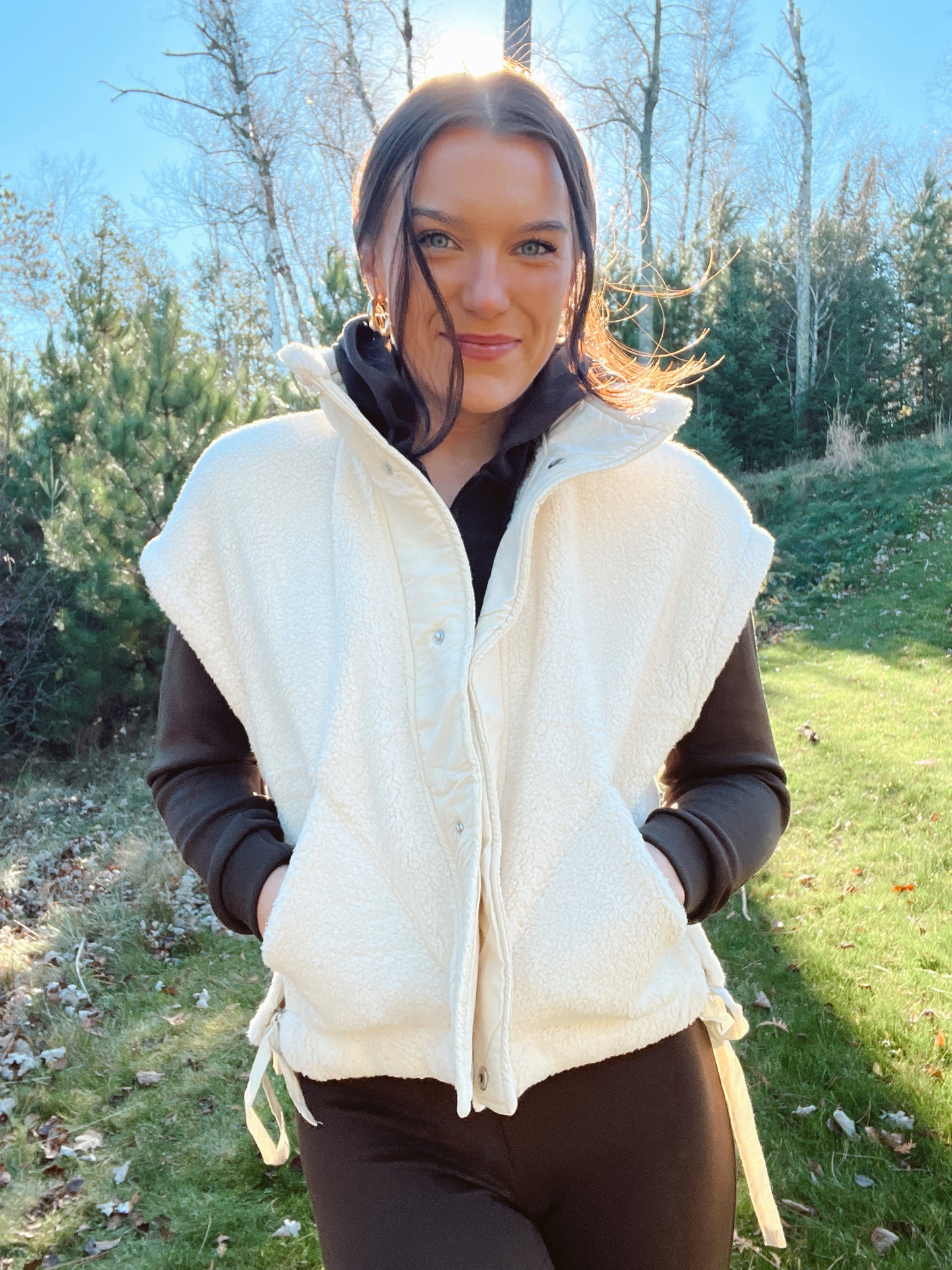 Allie Quilted Collar Boxy Sherpa Vest