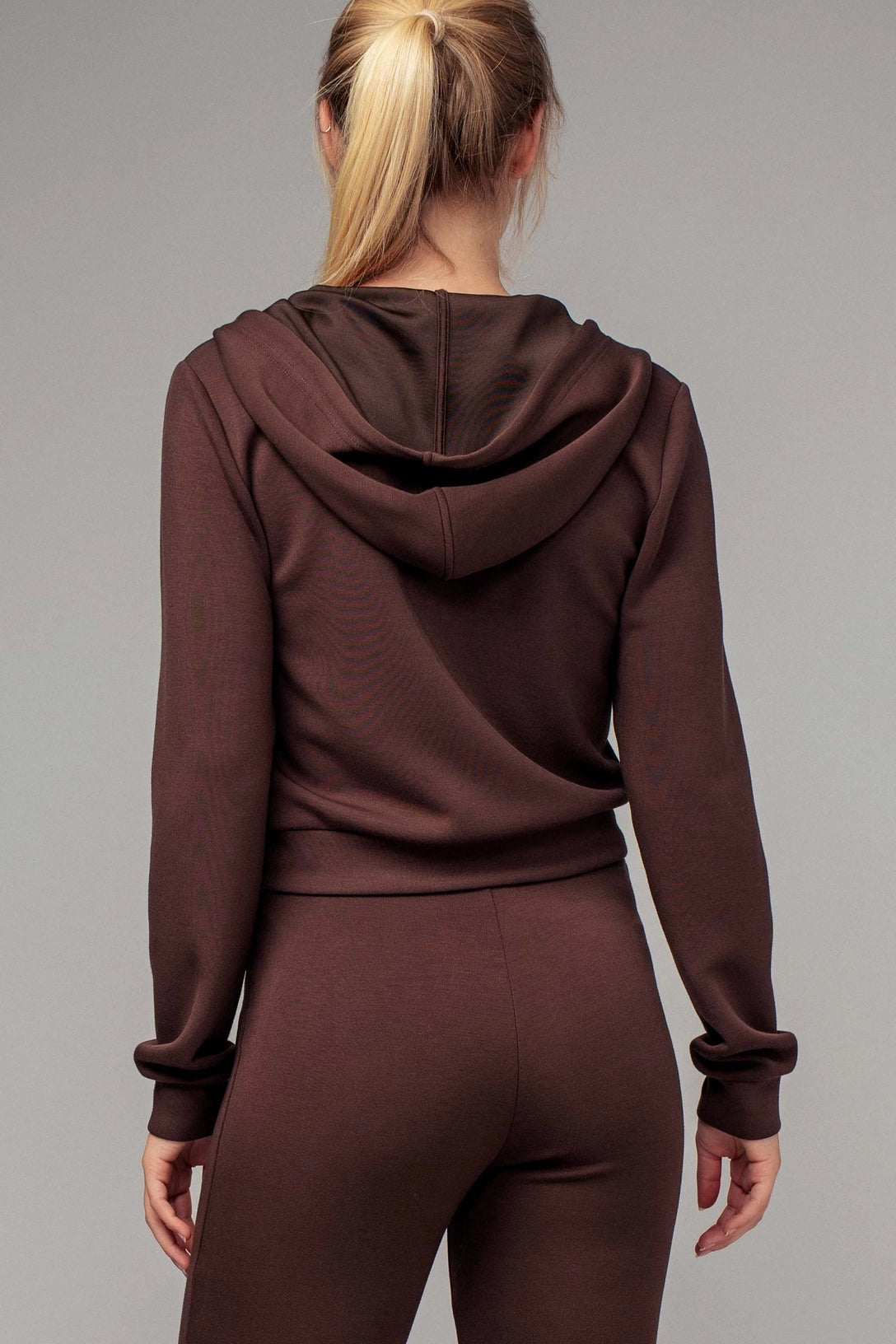 Maple zip front drawstring knit hoodie