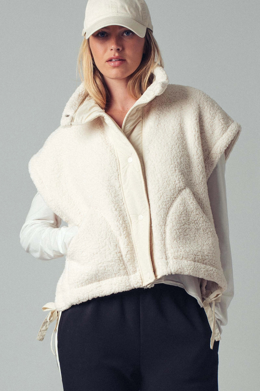 Allie Quilted Collar Boxy Sherpa Vest